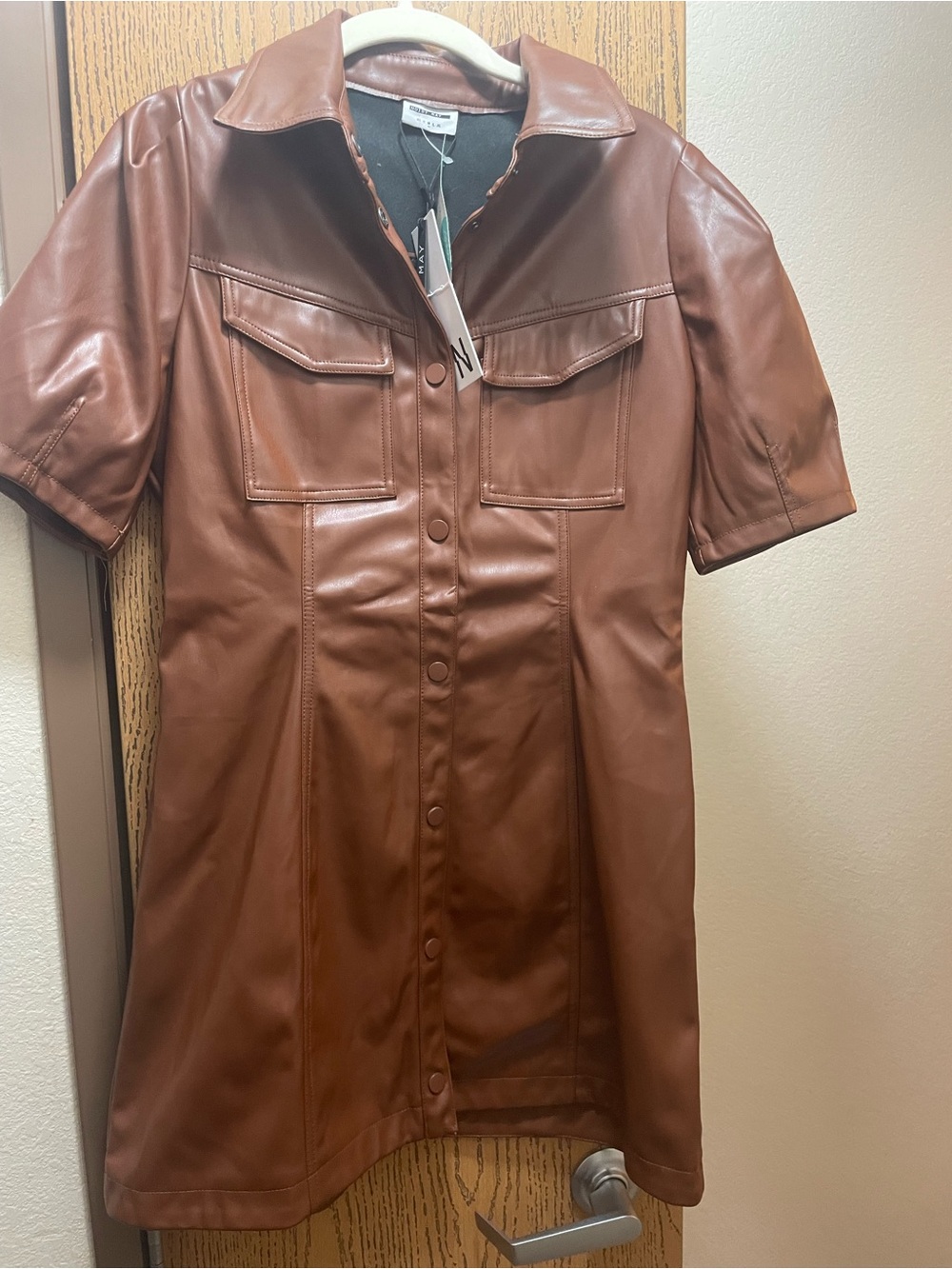 Noisy May Cognac Brown Faux Leather Mini Dress